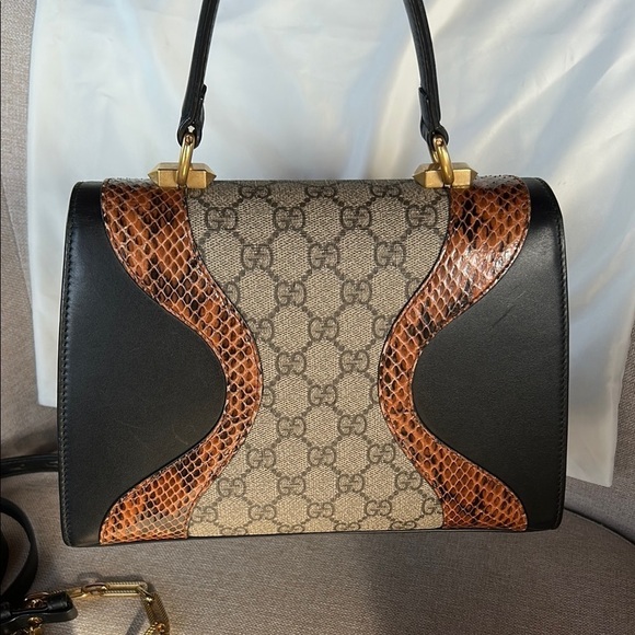 GUCCI Medium GG Supreme Osiride Python Trim Top Handle Bag - Picture 5 of 16